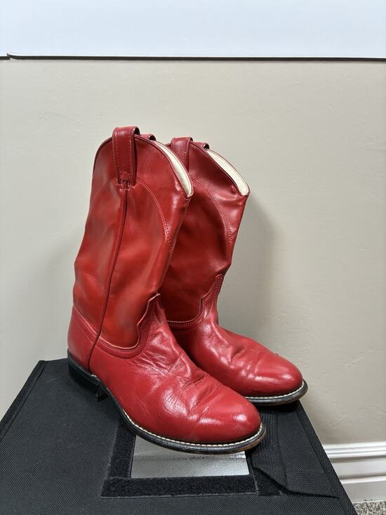 Laredo Shoes - Laredo Sz 7 Red Leather Cowboy Boots Roper Western Made in USA Cowgirl Vtg